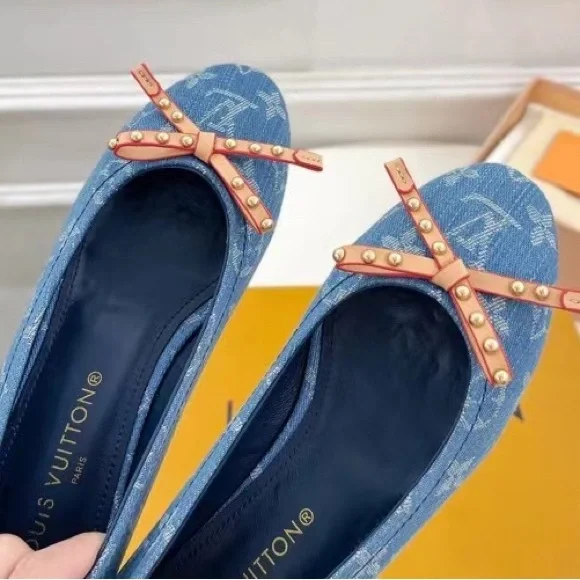 Women's Louis Vuitton Monogram Denim Bow Studded Ballet Flats in Blue - Picture 4 of 5